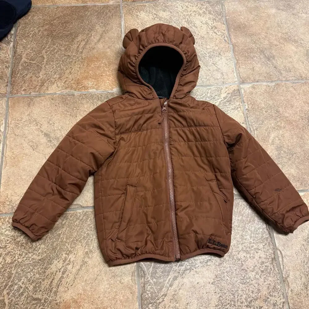 L.L.Bean Toddler Size 3T Brown Hooded Fleece-Lined Puffer Jacket